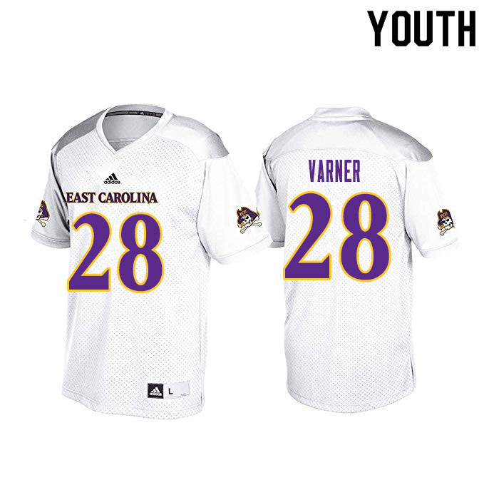 Youth #28 Ahonore Varner ECU Pirates College Football Jerseys Sale-White - Click Image to Close
